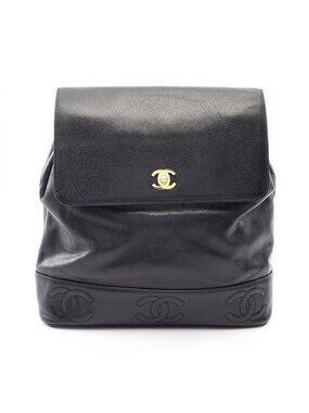 Chanel Backpack Triple CC Logo Black Calf Coco